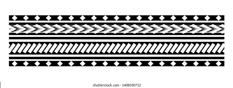 Polynesian tattoo design tribal border. Tribal design ethnic ornament maori band. Samoan Tattoo ribbon sleeve bracelet. Fabric seamless isolated hawaiian armband pattern on white background.