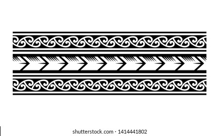 Polynesian tattoo design tribal border. Tribal design ethnic ornament maori band. Samoan Tattoo ribbon sleeve bracelet. Fabric seamless isolated hawaiian armband pattern on white background.