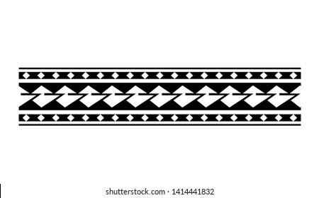 Polynesian tattoo design tribal border. Tribal design ethnic ornament maori band. Samoan Tattoo ribbon sleeve bracelet. Fabric seamless isolated hawaiian armband pattern on white background.