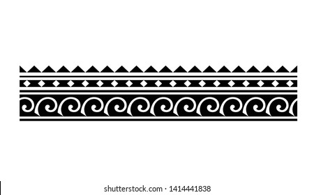 Polynesian tattoo design tribal border. Tribal design ethnic ornament maori band. Samoan Tattoo ribbon sleeve bracelet. Fabric seamless isolated hawaiian armband pattern on white background.