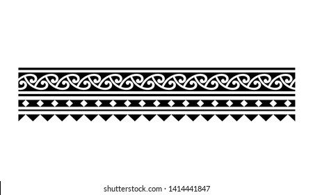 Polynesian tattoo design tribal border. Tribal design ethnic ornament maori band. Samoan Tattoo ribbon sleeve bracelet. Fabric seamless isolated hawaiian armband pattern on white background.