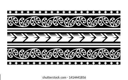 Polynesian tattoo design tribal border. Tribal design ethnic ornament maori band. Samoan Tattoo ribbon sleeve bracelet. Fabric seamless isolated hawaiian armband pattern on white background.