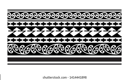 Polynesian tattoo design tribal border. Tribal design ethnic ornament maori band. Samoan Tattoo ribbon sleeve bracelet. Fabric seamless isolated hawaiian armband pattern on white background.