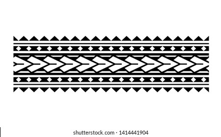 Polynesian tattoo design tribal border. Tribal design ethnic ornament maori band. Samoan Tattoo ribbon sleeve bracelet. Fabric seamless isolated hawaiian armband pattern on white background.