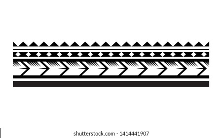 Polynesian tattoo design tribal border. Tribal design ethnic ornament maori band. Samoan Tattoo ribbon sleeve bracelet. Fabric seamless isolated hawaiian armband pattern on white background.