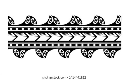 Polynesian tattoo design tribal border. Tribal design ethnic ornament maori band. Samoan Tattoo ribbon sleeve bracelet. Fabric seamless isolated hawaiian armband pattern on white background.