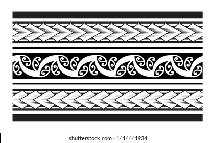 Polynesian tattoo design tribal border. Tribal design ethnic ornament maori band. Samoan Tattoo ribbon sleeve bracelet. Fabric seamless isolated hawaiian armband pattern on white background.
