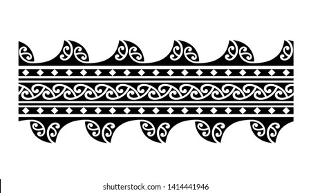 Polynesian tattoo design tribal border. Tribal design ethnic ornament maori band. Samoan Tattoo ribbon sleeve bracelet. Fabric seamless isolated hawaiian armband pattern on white background.