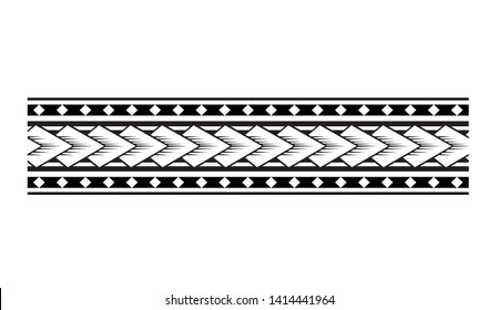 Polynesian tattoo design tribal border. Tribal design ethnic ornament maori band. Samoan Tattoo ribbon sleeve bracelet. Fabric seamless isolated hawaiian armband pattern on white background.