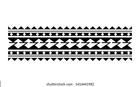 Polynesian tattoo design tribal border. Tribal design ethnic ornament maori band. Samoan Tattoo ribbon sleeve bracelet. Fabric seamless isolated hawaiian armband pattern on white background.