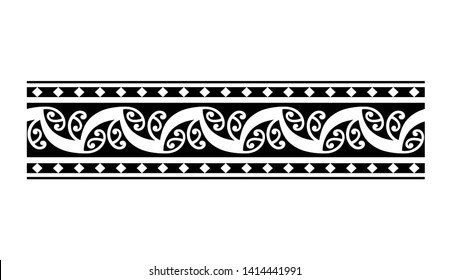 Polynesian tattoo design tribal border. Tribal design ethnic ornament maori band. Samoan Tattoo ribbon sleeve bracelet. Fabric seamless isolated hawaiian armband pattern on white background.