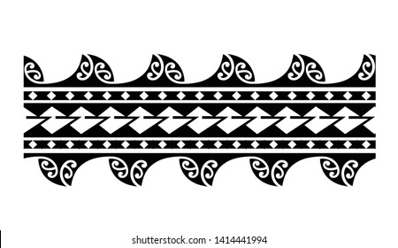 Polynesian tattoo design tribal border. Tribal design ethnic ornament maori band. Samoan Tattoo ribbon sleeve bracelet. Fabric seamless isolated hawaiian armband pattern on white background.