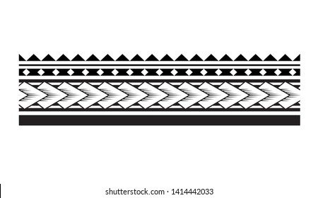Polynesian tattoo design tribal border. Tribal design ethnic ornament maori band. Samoan Tattoo ribbon sleeve bracelet. Fabric seamless isolated hawaiian armband pattern on white background.
