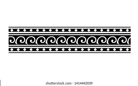 Polynesian tattoo design tribal border. Tribal design ethnic ornament maori band. Samoan Tattoo ribbon sleeve bracelet. Fabric seamless isolated hawaiian armband pattern on white background.