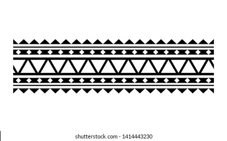 Polynesian tattoo design tribal border. Tribal design ethnic ornament maori band. Samoan Tattoo ribbon sleeve bracelet. Fabric seamless isolated hawaiian armband pattern on white background.