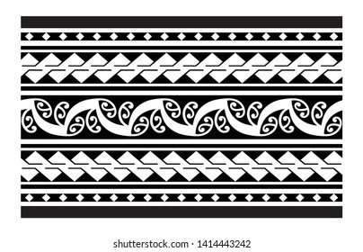 Polynesian tattoo design tribal border. Tribal design ethnic ornament maori band. Samoan Tattoo ribbon sleeve bracelet. Fabric seamless isolated hawaiian armband pattern on white background.