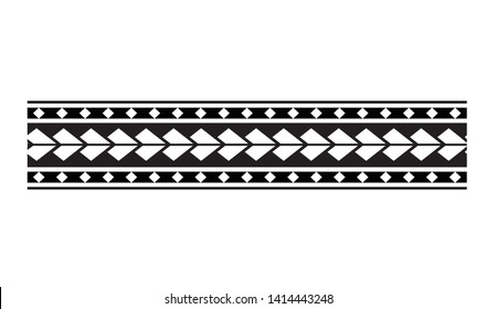 Polynesian tattoo design tribal border. Tribal design ethnic ornament maori band. Samoan Tattoo ribbon sleeve bracelet. Fabric seamless isolated hawaiian armband pattern on white background.