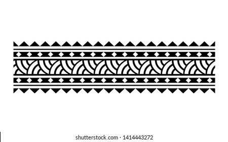 Polynesian tattoo design tribal border. Tribal design ethnic ornament maori band. Samoan Tattoo ribbon sleeve bracelet. Fabric seamless isolated hawaiian armband pattern on white background.