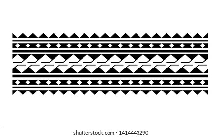 Polynesian tattoo design tribal border. Tribal design ethnic ornament maori band. Samoan Tattoo ribbon sleeve bracelet. Fabric seamless isolated hawaiian armband pattern on white background.