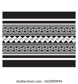 Polynesian tattoo design tribal border. Tribal design ethnic ornament maori band. Samoan Tattoo ribbon sleeve bracelet. Fabric seamless isolated hawaiian armband pattern on white background.