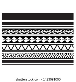 Polynesian tattoo design tribal border. Tribal design ethnic ornament maori band. Samoan Tattoo ribbon sleeve bracelet. Fabric seamless isolated hawaiian armband pattern on white background.