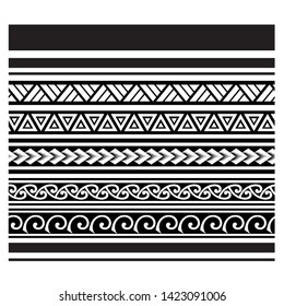 Polynesian tattoo design tribal border. Tribal design ethnic ornament maori band. Samoan Tattoo ribbon sleeve bracelet. Fabric seamless isolated hawaiian armband pattern on white background.