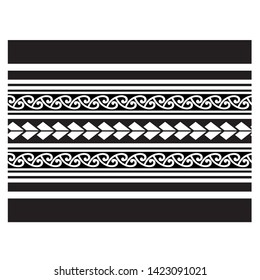 Polynesian tattoo design tribal border. Tribal design ethnic ornament maori band. Samoan Tattoo ribbon sleeve bracelet. Fabric seamless isolated hawaiian armband pattern on white background.