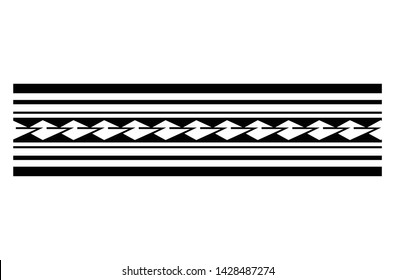 Polynesian tattoo design tribal border. Tribal design ethnic ornament maori band. Samoan Tattoo ribbon sleeve bracelet. Fabric seamless isolated hawaiian armband pattern on white background.