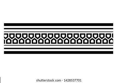 Polynesian tattoo design tribal border. Tribal design ethnic ornament maori band. Samoan Tattoo ribbon sleeve bracelet. Fabric seamless isolated hawaiian armband pattern on white background.
