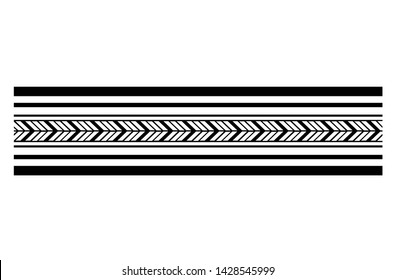 Polynesian tattoo design tribal border. Tribal design ethnic ornament maori band. Samoan Tattoo ribbon sleeve bracelet. Fabric seamless isolated hawaiian armband pattern on white background.