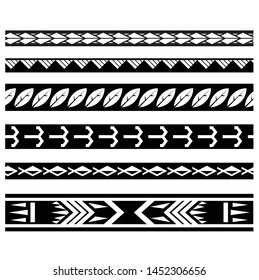 Polynesian tattoo design tribal border. Tribal design ethnic ornament maori band. Samoan Tattoo ribbon sleeve bracelet. Fabric seamless isolated hawaiian armband pattern on white background.