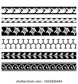 Polynesian tattoo design tribal border. Tribal design ethnic ornament maori band. Samoan Tattoo ribbon sleeve bracelet. Fabric seamless isolated hawaiian armband pattern on white background.