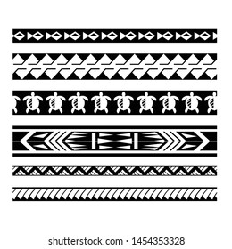 Polynesian tattoo design tribal border. Tribal design ethnic ornament maori band. Samoan Tattoo ribbon sleeve bracelet. Fabric seamless isolated hawaiian armband pattern on white background.