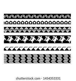 Polynesian tattoo design tribal border. Tribal design ethnic ornament maori band. Samoan Tattoo ribbon sleeve bracelet. Fabric seamless isolated hawaiian armband pattern on white background.