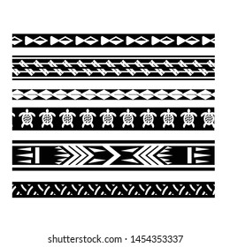 Polynesian tattoo design tribal border. Tribal design ethnic ornament maori band. Samoan Tattoo ribbon sleeve bracelet. Fabric seamless isolated hawaiian armband pattern on white background.