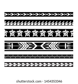 Polynesian tattoo design tribal border. Tribal design ethnic ornament maori band. Samoan Tattoo ribbon sleeve bracelet. Fabric seamless isolated hawaiian armband pattern on white background.
