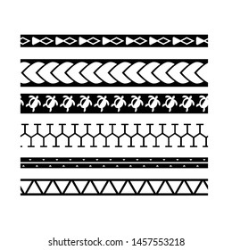 Polynesian tattoo design tribal border. Tribal design ethnic ornament maori band. Samoan Tattoo ribbon sleeve bracelet. Fabric seamless isolated hawaiian armband pattern on white background.