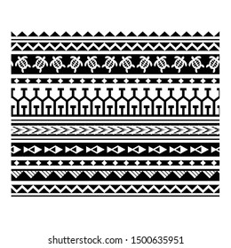 Polynesian tattoo design tribal border. Tribal design ethnic ornament maori band. Samoan Tattoo ribbon sleeve bracelet. Fabric seamless isolated hawaiian armband pattern on white background.