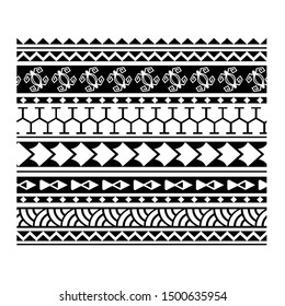 Polynesian tattoo design tribal border. Tribal design ethnic ornament maori band. Samoan Tattoo ribbon sleeve bracelet. Fabric seamless isolated hawaiian armband pattern on white background.