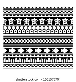 Polynesian tattoo design tribal border. Tribal design ethnic ornament maori band. Samoan Tattoo ribbon sleeve bracelet. Fabric seamless isolated hawaiian armband pattern on white background.