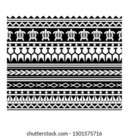 Polynesian tattoo design tribal border. Tribal design ethnic ornament maori band. Samoan Tattoo ribbon sleeve bracelet. Fabric seamless isolated hawaiian armband pattern on white background.