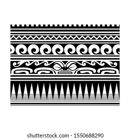 Polynesian tattoo design tribal border. Tribal design ethnic ornament maori band. Samoan Tattoo ribbon sleeve bracelet. Fabric seamless isolated hawaiian armband pattern on white background.
