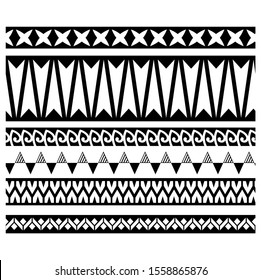 Polynesian tattoo design tribal border. Tribal design ethnic ornament maori band. Samoan Tattoo ribbon sleeve bracelet. Fabric seamless isolated hawaiian armband pattern on white background.