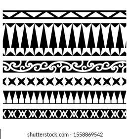 Polynesian tattoo design tribal border. Tribal design ethnic ornament maori band. Samoan Tattoo ribbon sleeve bracelet. Fabric seamless isolated hawaiian armband pattern on white background.