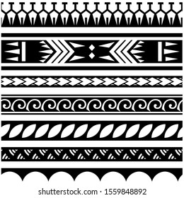 Polynesian tattoo design tribal border. Tribal design ethnic ornament maori band. Samoan Tattoo ribbon sleeve bracelet. Fabric seamless isolated hawaiian armband pattern on white background.