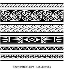 Polynesian tattoo design tribal border. Tribal design ethnic ornament maori band. Samoan Tattoo ribbon sleeve bracelet. Fabric seamless isolated hawaiian armband pattern on white background.