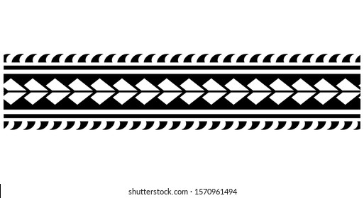 Polynesian tattoo design tribal border. Tribal design ethnic ornament maori band. Samoan Tattoo ribbon sleeve bracelet. Fabric seamless isolated hawaiian armband pattern on white background.