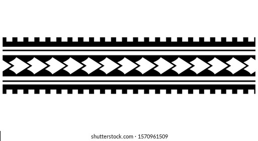 Polynesian tattoo design tribal border. Tribal design ethnic ornament maori band. Samoan Tattoo ribbon sleeve bracelet. Fabric seamless isolated hawaiian armband pattern on white background.