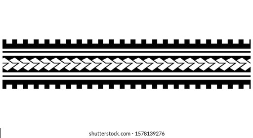 Polynesian tattoo design tribal border. Tribal design ethnic ornament maori band. Samoan Tattoo ribbon sleeve bracelet. Fabric seamless isolated hawaiian armband pattern on white background.