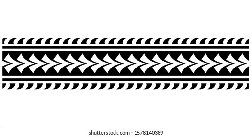 Polynesian tattoo design tribal border. Tribal design ethnic ornament maori band. Samoan Tattoo ribbon sleeve bracelet. Fabric seamless isolated hawaiian armband pattern on white background.